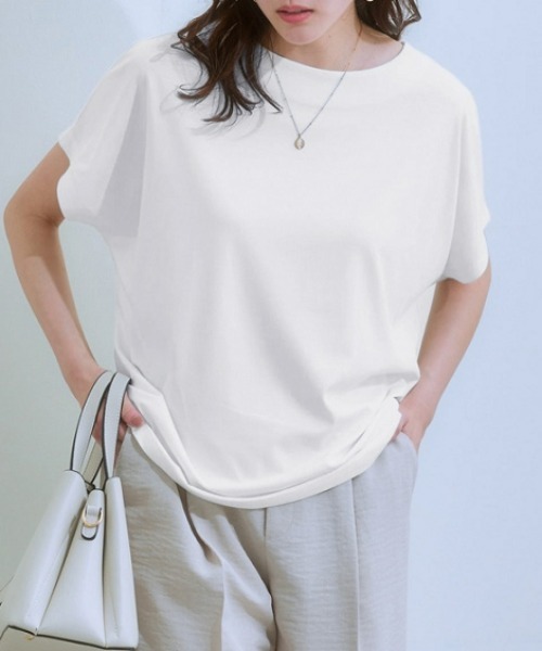 7days Life Styling(セブンデイズライフスタイリング)の「【接触冷感】シルケット加工ドルマンスリーブトップス(Tシャツ/カットソー・レディース・ダークグリーン/ネイビー/オフホワイト/ミント/ライトベージュ・LL/3L/S/M/L)」の2枚目の写真
