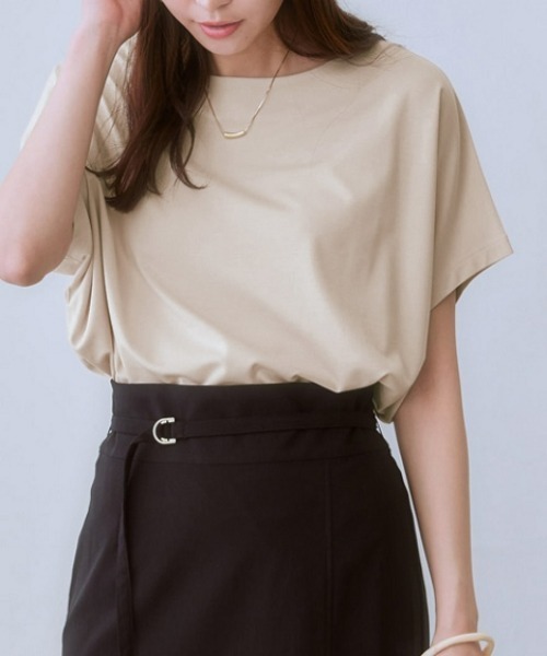 7days Life Styling(セブンデイズライフスタイリング)の「【接触冷感】シルケット加工ドルマンスリーブトップス(Tシャツ/カットソー・レディース・ダークグリーン/ネイビー/オフホワイト/ミント/ライトベージュ・LL/3L/S/M/L)」の3枚目の写真