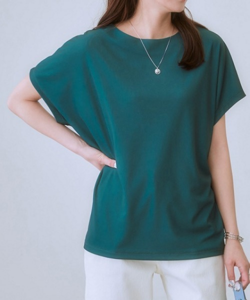 7days Life Styling(セブンデイズライフスタイリング)の「【接触冷感】シルケット加工ドルマンスリーブトップス(Tシャツ/カットソー・レディース・ダークグリーン/ネイビー/オフホワイト/ミント/ライトベージュ・LL/3L/S/M/L)」の4枚目の写真