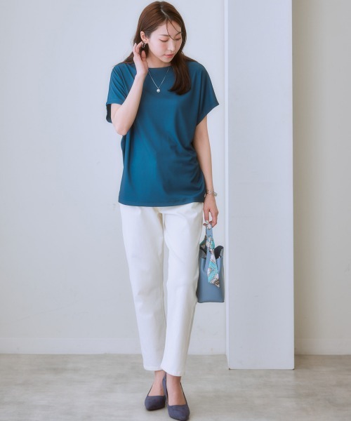 7days Life Styling(セブンデイズライフスタイリング)の「【接触冷感】シルケット加工ドルマンスリーブトップス(Tシャツ/カットソー・レディース・ダークグリーン/ネイビー/オフホワイト/ミント/ライトベージュ・LL/3L/S/M/L)」の18枚目の写真