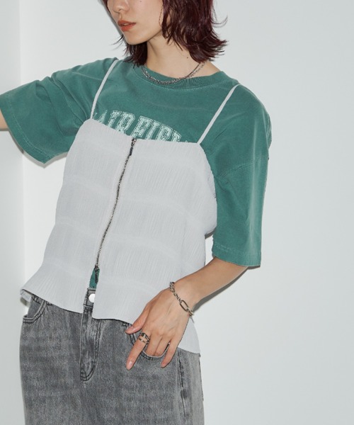 Auntie Rosa Holiday（アンティローザホリデー）の「シャーリングジョーゼットビスチェキャミ（キャミソール・レディース・グレー/アイボリー/ブラック・FREE）」の3枚目の写真