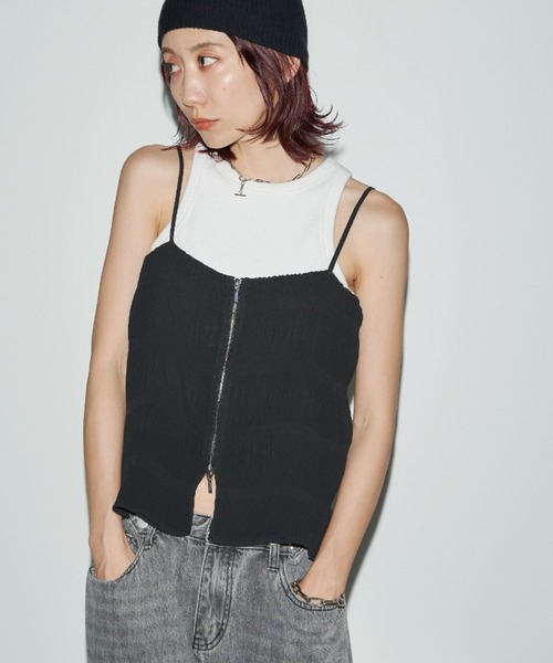 Auntie Rosa Holiday（アンティローザホリデー）の「シャーリングジョーゼットビスチェキャミ（キャミソール・レディース・グレー/アイボリー/ブラック・FREE）」の10枚目の写真