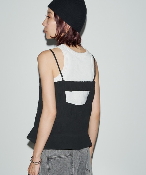 Auntie Rosa Holiday（アンティローザホリデー）の「シャーリングジョーゼットビスチェキャミ（キャミソール・レディース・グレー/アイボリー/ブラック・FREE）」の11枚目の写真