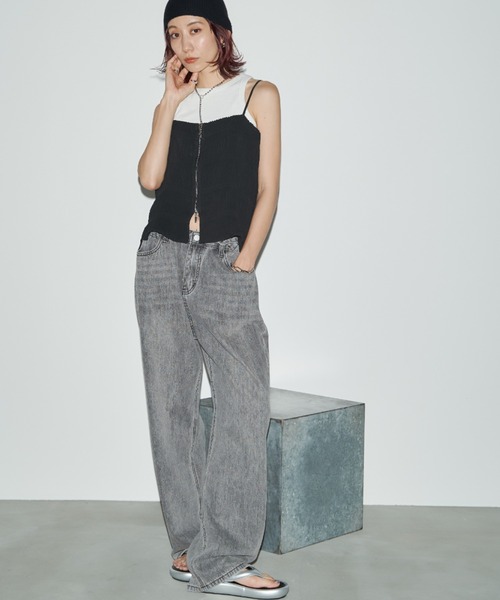 Auntie Rosa Holiday（アンティローザホリデー）の「シャーリングジョーゼットビスチェキャミ（キャミソール・レディース・グレー/アイボリー/ブラック・FREE）」の13枚目の写真