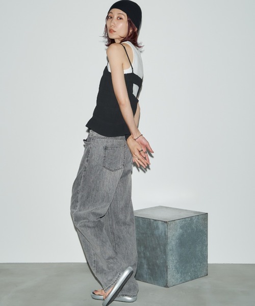 Auntie Rosa Holiday（アンティローザホリデー）の「シャーリングジョーゼットビスチェキャミ（キャミソール・レディース・グレー/アイボリー/ブラック・FREE）」の15枚目の写真