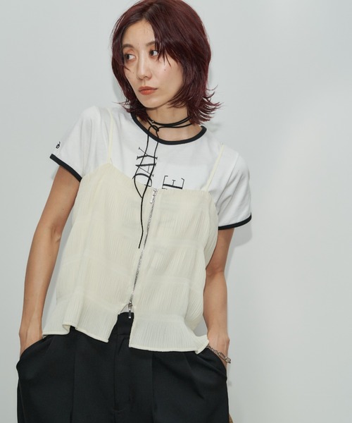 Auntie Rosa Holiday（アンティローザホリデー）の「シャーリングジョーゼットビスチェキャミ（キャミソール・レディース・グレー/アイボリー/ブラック・FREE）」の19枚目の写真