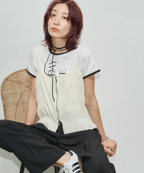 Auntie Rosa Holiday（アンティローザホリデー）の「シャーリングジョーゼットビスチェキャミ（キャミソール・レディース・グレー/アイボリー/ブラック・FREE）」の18枚目の写真