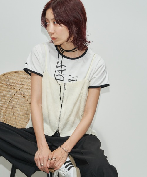 Auntie Rosa Holiday（アンティローザホリデー）の「シャーリングジョーゼットビスチェキャミ（キャミソール・レディース・グレー/アイボリー/ブラック・FREE）」の17枚目の写真