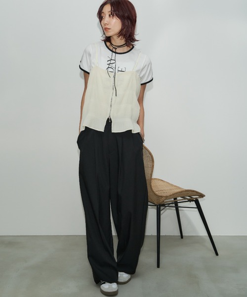 Auntie Rosa Holiday（アンティローザホリデー）の「シャーリングジョーゼットビスチェキャミ（キャミソール・レディース・グレー/アイボリー/ブラック・FREE）」の22枚目の写真