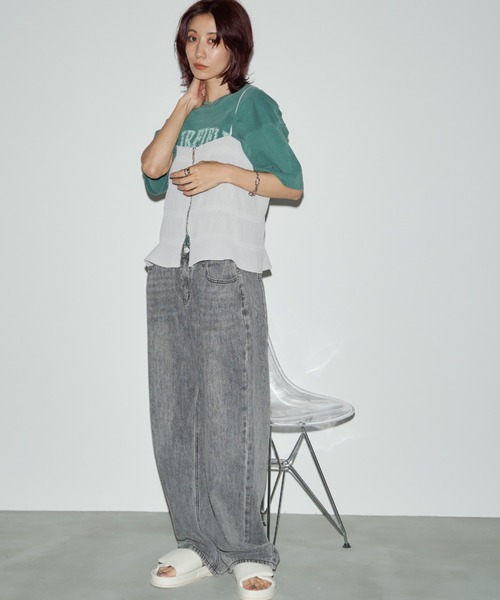 Auntie Rosa Holiday（アンティローザホリデー）の「シャーリングジョーゼットビスチェキャミ（キャミソール・レディース・グレー/アイボリー/ブラック・FREE）」の7枚目の写真