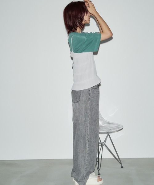 Auntie Rosa Holiday（アンティローザホリデー）の「シャーリングジョーゼットビスチェキャミ（キャミソール・レディース・グレー/アイボリー/ブラック・FREE）」の5枚目の写真