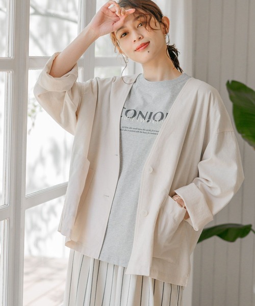 studio CLIP(スタディオクリップ)の「【接触冷感/イージーケア/マシンウォッシャブル】多機能イージーノーカラージャケット(ノーカラージャケット・レディース・ブラック/サンドグレー/アイボリー・FREE)」の3枚目の写真