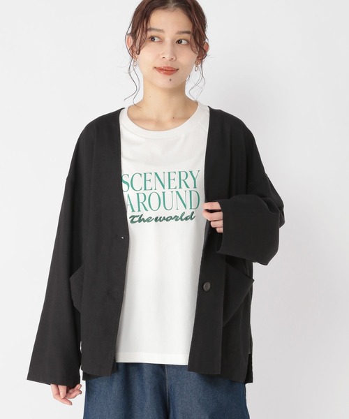 studio CLIP(スタディオクリップ)の「【接触冷感/イージーケア/マシンウォッシャブル】多機能イージーノーカラージャケット(ノーカラージャケット・レディース・ブラック/サンドグレー/アイボリー・FREE)」の1枚目の写真