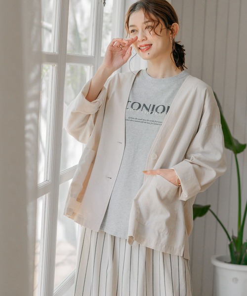 studio CLIP(スタディオクリップ)の「【接触冷感/イージーケア/マシンウォッシャブル】多機能イージーノーカラージャケット(ノーカラージャケット・レディース・ブラック/サンドグレー/アイボリー・FREE)」の5枚目の写真