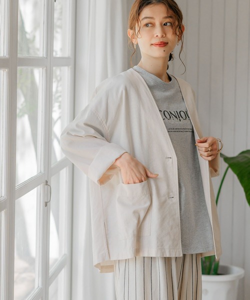 studio CLIP(スタディオクリップ)の「【接触冷感/イージーケア/マシンウォッシャブル】多機能イージーノーカラージャケット(ノーカラージャケット・レディース・ブラック/サンドグレー/アイボリー・FREE)」の6枚目の写真