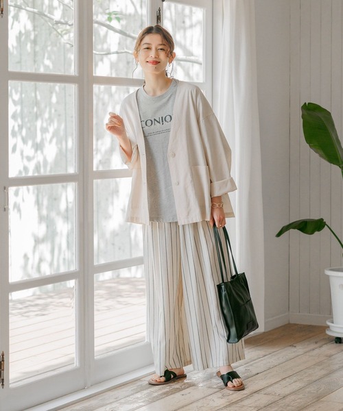 studio CLIP(スタディオクリップ)の「【接触冷感/イージーケア/マシンウォッシャブル】多機能イージーノーカラージャケット(ノーカラージャケット・レディース・ブラック/サンドグレー/アイボリー・FREE)」の7枚目の写真