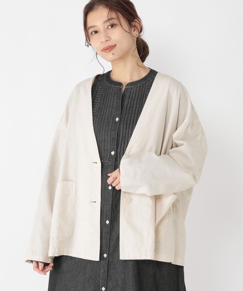 studio CLIP(スタディオクリップ)の「【接触冷感/イージーケア/マシンウォッシャブル】多機能イージーノーカラージャケット(ノーカラージャケット・レディース・ブラック/サンドグレー/アイボリー・FREE)」の14枚目の写真