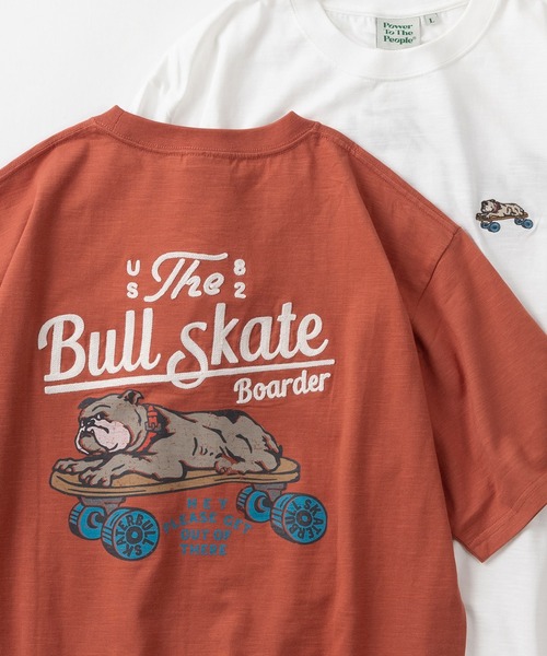 POWER TO THE PEOPLE(パワートゥーザピープル)の「【POWER TO THE PEOPLE/パワー トゥザ ピープル】BULLDOG&TURTLE ワンポイントロゴ& バッグBIGイラストデザイン ビッグシルエット半袖Tシャツ/リンガーT(Tシャツ/カットソー・レディース・ホワイト×レッド/ホワイト×ブラック/チャコールグレー/レッド/ホワイト/ネイビー・M/L/XL)」の6枚目の写真