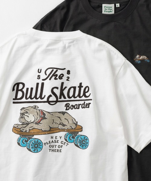 POWER TO THE PEOPLE(パワートゥーザピープル)の「【POWER TO THE PEOPLE/パワー トゥザ ピープル】BULLDOG&TURTLE ワンポイントロゴ& バッグBIGイラストデザイン ビッグシルエット半袖Tシャツ/リンガーT(Tシャツ/カットソー・レディース・ホワイト×レッド/ホワイト×ブラック/チャコールグレー/レッド/ホワイト/ネイビー・M/L/XL)」の8枚目の写真