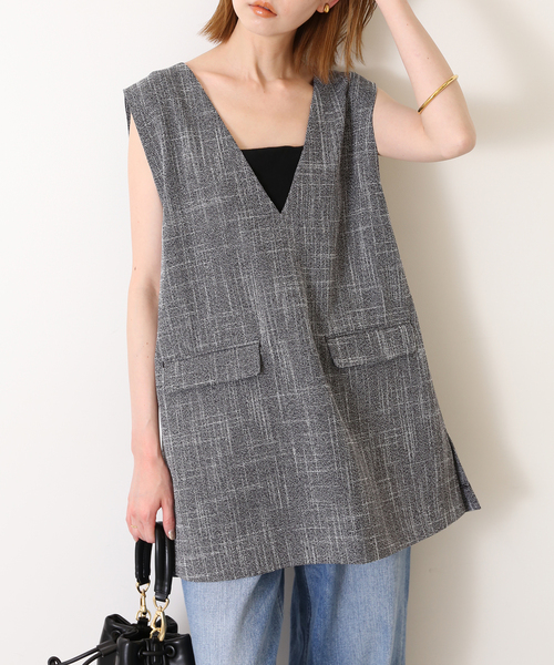 SLOBE IENA（スローブイエナ）の「Vネック チュニック ジレ（ベスト・レディース・ブラック系その他/ブラック・FREE）」の2枚目の写真