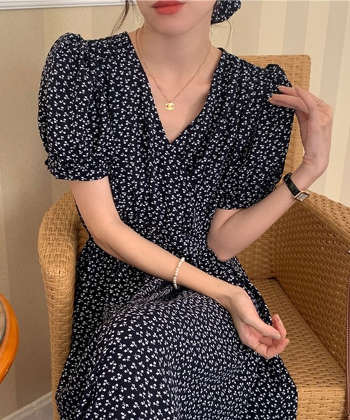【セール】小花柄 フラワーVネックロングワンピース（ワンピース）｜Teem Store（チームストア）