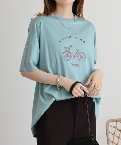 BRODIAEA(ブローディア)の「BRODIAEA 自転車イラストTシャツ(Tシャツ/カットソー・レディース・ピンク/モスグリーン/キャメル/グレイッシュベージュ/ブラック・40)」の18枚目の写真