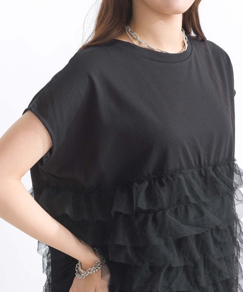 PICCIN(ピッチン)の「【WEB限定】チュールフリルロングプルオーバー(Tシャツ/カットソー・レディース・オフホワイト/ブラック・M/L)」の17枚目の写真