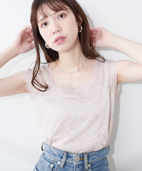 natural couture(ナチュラルクチュール)の「前後2WAY総レースインナー(キャミソール・レディース・ピンクベージュ/グレイッシュベージュ/ブラック/オフホワイト・FREE)」の20枚目の写真