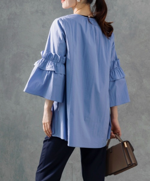 【再入荷！】 SONO/ソーノ】2WAY ﾌﾛｰｲﾝｸﾞﾌﾘﾙﾁｭﾆｯｸﾌﾞﾗｳｽ（シャツ/ブラウス トップス