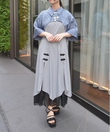 axes femme | チャイナ釦バイカラーワンピース(ワンピース)