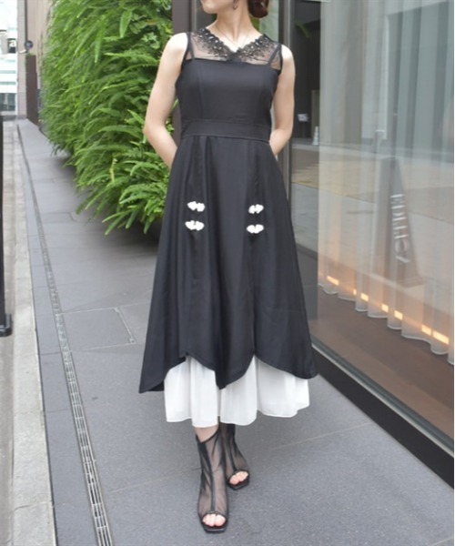 axes femme（アクシーズファム）の「チャイナ釦バイカラーワンピース（ワンピース・レディース・ブルーグリーン/ブラック/グレー・FREE）」の2枚目の写真