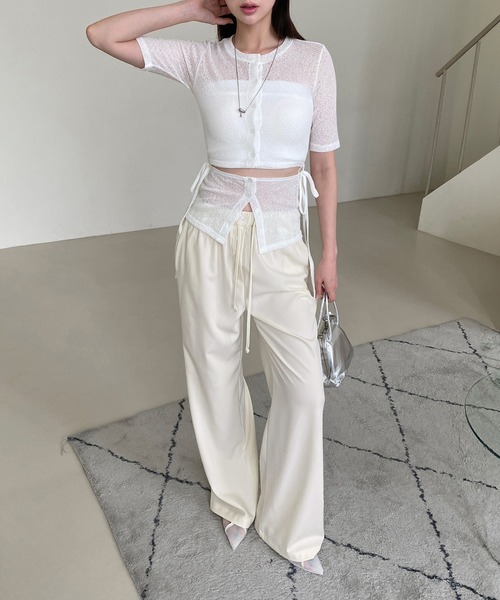 by muni:r(バイ ムニール)の「ボタンポイントロングスラックスバンディングパンツ(スラックス・レディース・チャコール/アイボリー/ブラック・FREE)」の10枚目の写真
