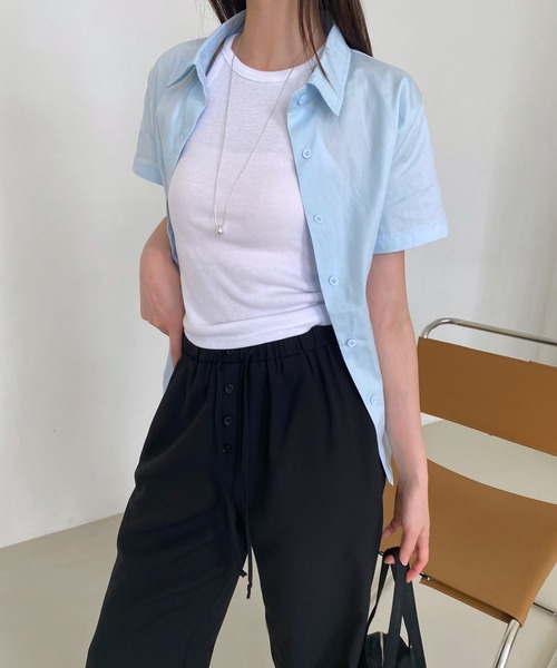 by muni:r(バイ ムニール)の「ボタンポイントロングスラックスバンディングパンツ(スラックス・レディース・チャコール/アイボリー/ブラック・FREE)」の18枚目の写真