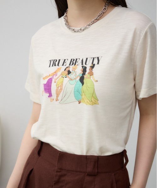 AZUL by moussy(アズールバイマウジー)の「JM プリンセスTシャツ(Tシャツ/カットソー・レディース・イエロー/オフホワイト・SMALL/MEDIUM)」の1枚目の写真