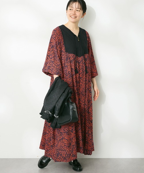 CRAFT STANDARD BOUTIQUE（クラフトスタンダードブティック）の「レーヨンキルト切替ワンピース　◆（ワンピース・レディース・ベージュ/ネイビー/その他14・FREE）」の3枚目の写真