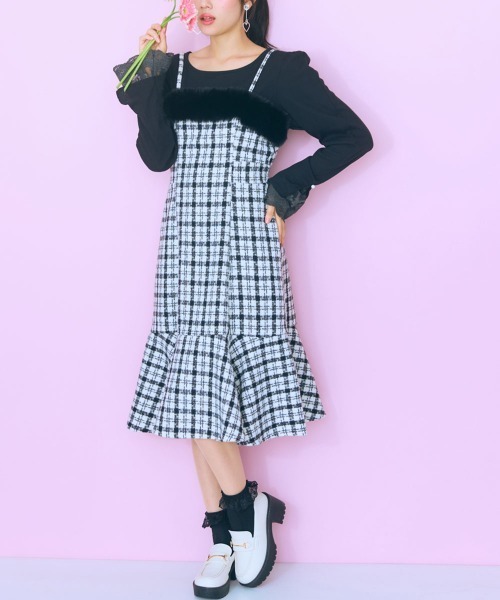 ＜大きいサイズ＞ ファードッキングツイードキャミワンピ marun（ワンピース）｜marun（マルン）