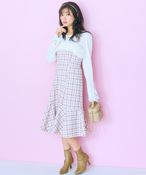 ＜大きいサイズ＞ ファードッキングツイードキャミワンピ marun（ワンピース）｜marun（マルン）