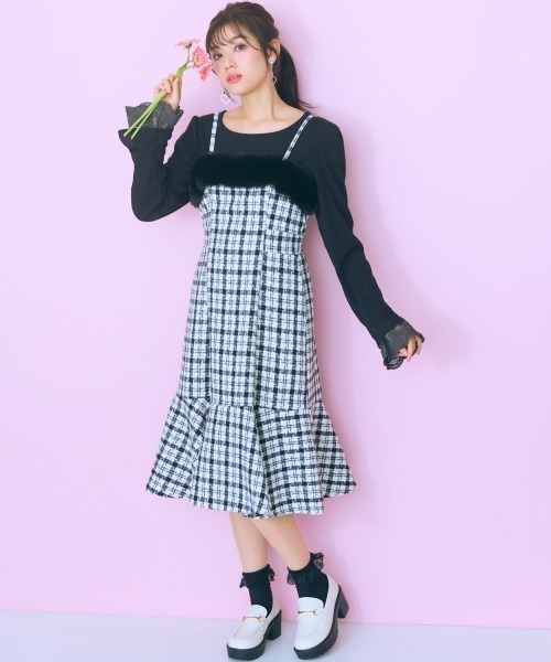 ＜大きいサイズ＞ ファードッキングツイードキャミワンピ marun（ワンピース）｜marun（マルン）