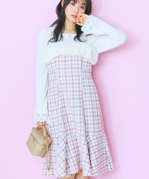 ＜大きいサイズ＞ ファードッキングツイードキャミワンピ marun（ワンピース）｜marun（マルン）