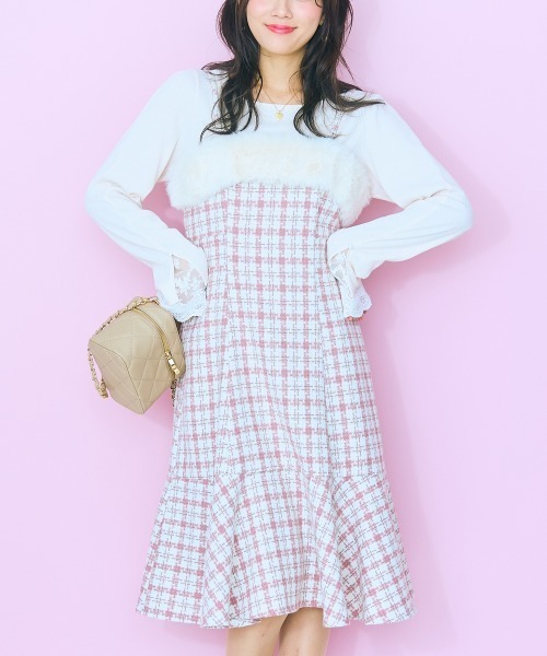 ＜大きいサイズ＞ ファードッキングツイードキャミワンピ marun（ワンピース）｜marun（マルン）