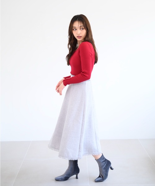MISCH MASCH(ミッシュマッシュ)の「ツイードフレアスカート/MM447202(スカート・レディース・ライトグレー/ブラック/レッド・S/M)」の5枚目の写真