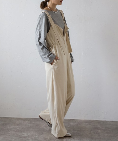 フロントジップコーデュロイオールインワン（つなぎ/オールインワン