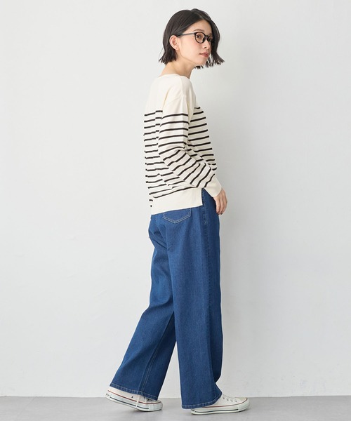 Viola e Viola(ヴィオラエヴィオラ)の「洗えるもちもちゆるシンプルニットVネック(ニット/セーター・レディース・グレイッシュブルー/ブラック/ホワイト×ブラック/チャコールグレー/グリーン・M/3L/LL/L)」の10枚目の写真