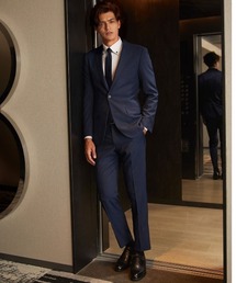 TAKA-Q（タカキュー）の「【 ストレッチ ウォッシャブル】タカキュー 2ボタン2ピース ビジネスセットアップスーツ ピンヘッド青（スーツセット・メンズ）」