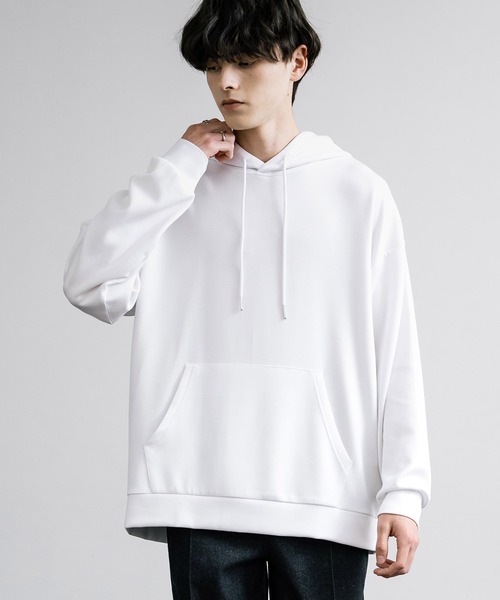 Mサイズ ホワイト プルオーバー パーカー オーバーサイズソフトダンボールプルオーバーパーカー無地/配色切替