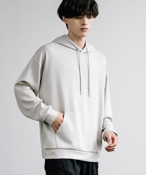 オーバーサイズソフトダンボールプルオーバーパーカー無地/配色切替