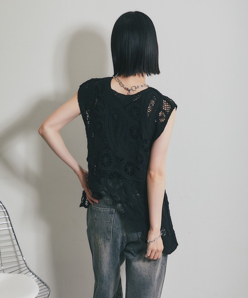 アダムエロペ　かぎ編み針黒ベスト アダムエロペ かぎ編み針黒ベスト アダムエロペ かぎ編み針黒ベスト