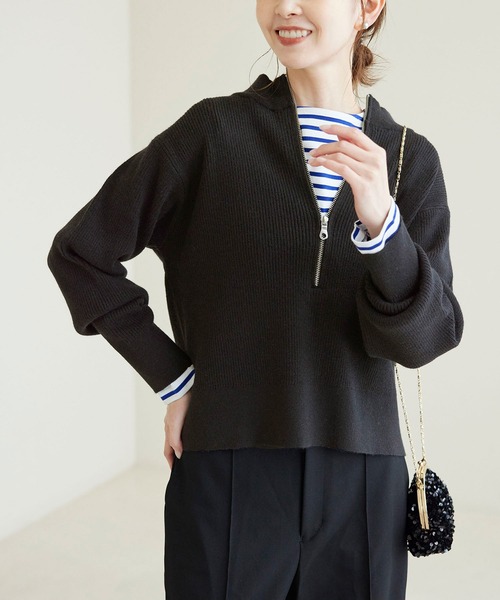 ROPE' PICNIC（ロペピクニック）の「ハーフジップニットプルオーバー（ニット/セーター・レディース・ベージュ/グレー系その他/ブラック・38）」の2枚目の写真