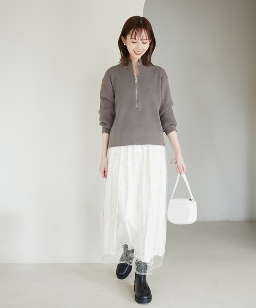 ROPE' PICNIC（ロペピクニック）の「ハーフジップニットプルオーバー（ニット/セーター・レディース・ベージュ/グレー系その他/ブラック・38）」の12枚目の写真