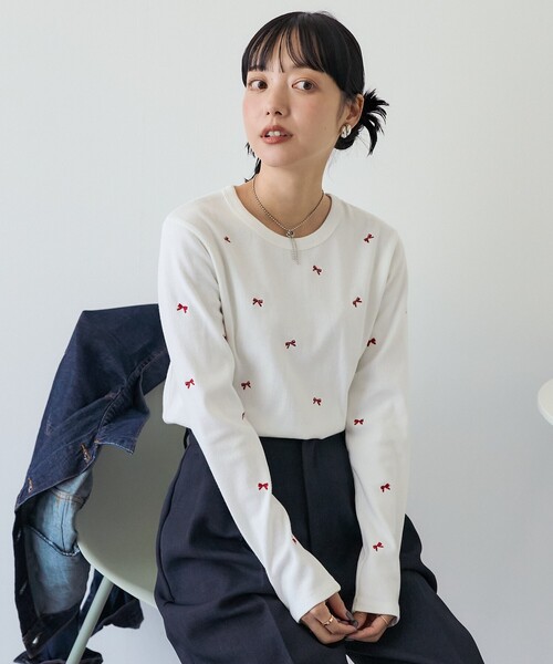 ミニリボン刺繍 ロンT（Tシャツ/カットソー）｜FREAK'S STORE